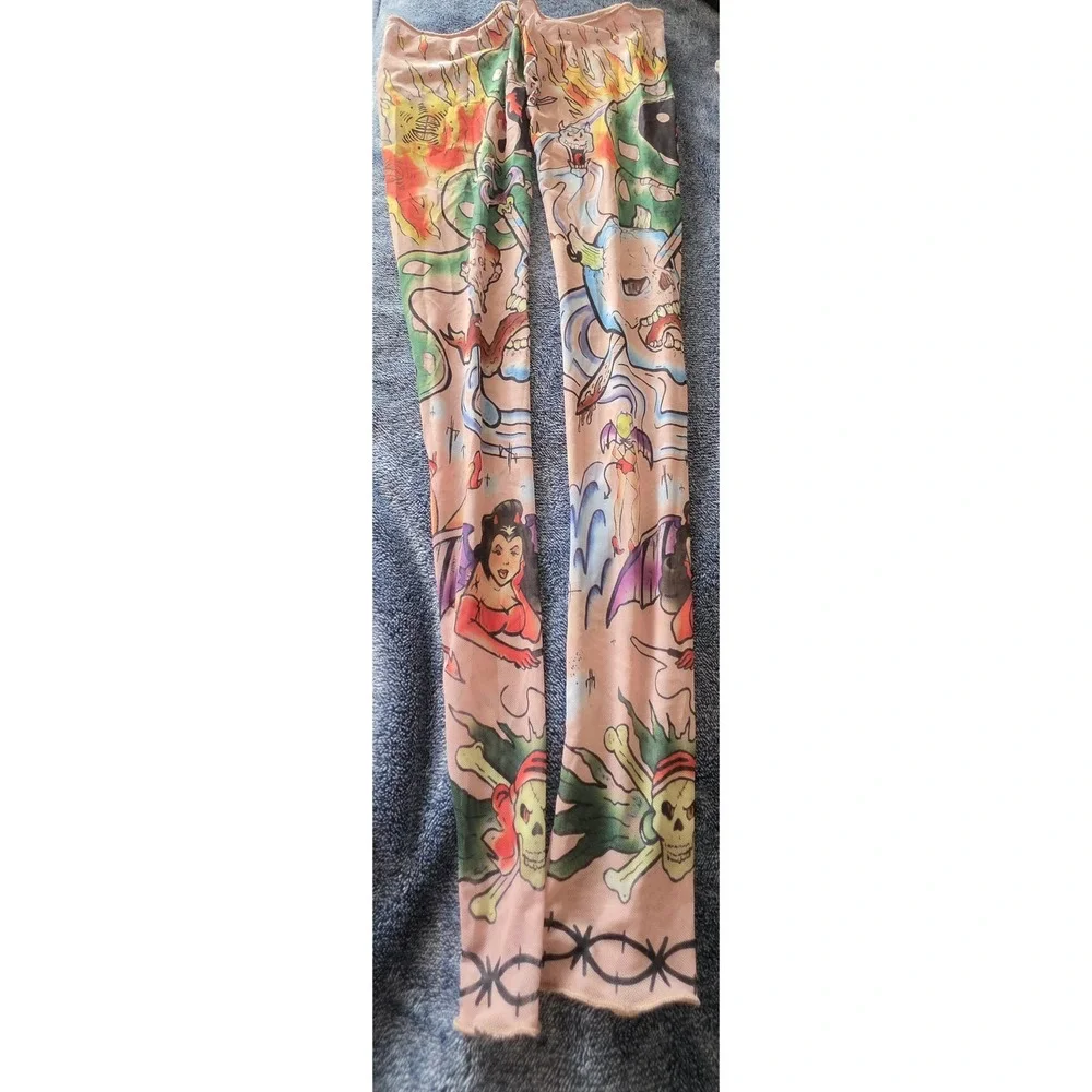Halloween Tattoo Print Leg Covers One Size Women Multi-Color Costume Leggings